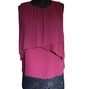 Metaphor Layered Pleated Burgundy Red Sheer Sleeveless Blouse Small